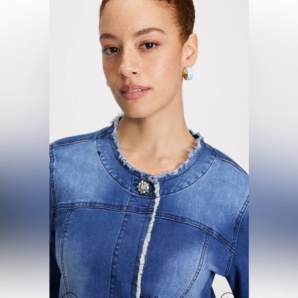 Frayed edge denim jacket with jewel detail - Laura - size 14 - Picture 2 of 13